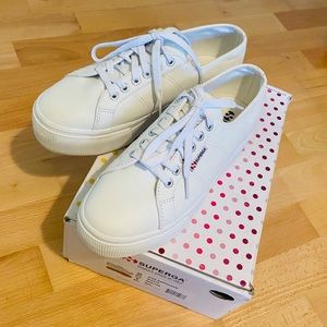 Superga White 2790 Nappa Leather Platform Sneaker